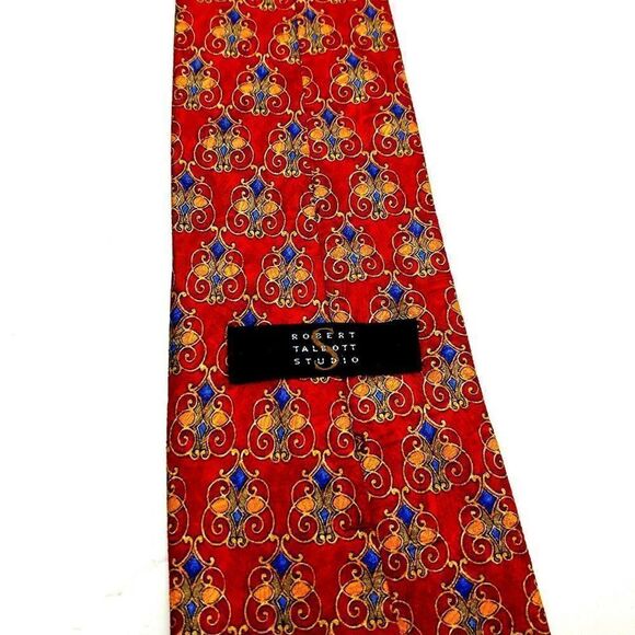 Robert Talbott Studio Silk Tie Print Red Short Wide Geometric - Picture 3 of 6